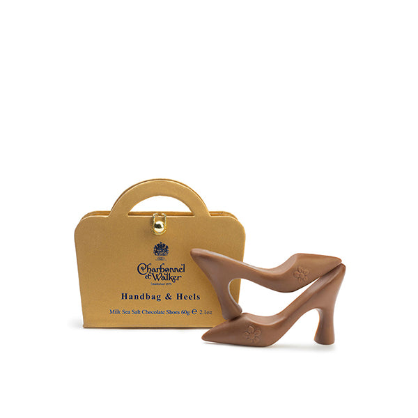 Charbonnel et Walker Gold Handbag and Milk Sea Salt Caramel Chocolate Heels | 60g